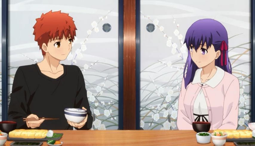 Shirou Emiya dan Sakura Matou makan bersama